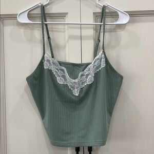 RSLOVE Green Ribbed Crop Cami Top with Lace Trim Fairycore Lingerie XL NWT
